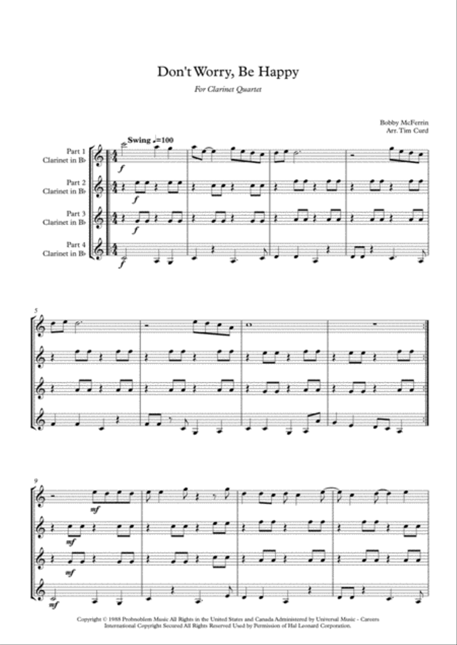 Don't Worry, Be Happy Woodwind Quartet scores gallery preview page 2