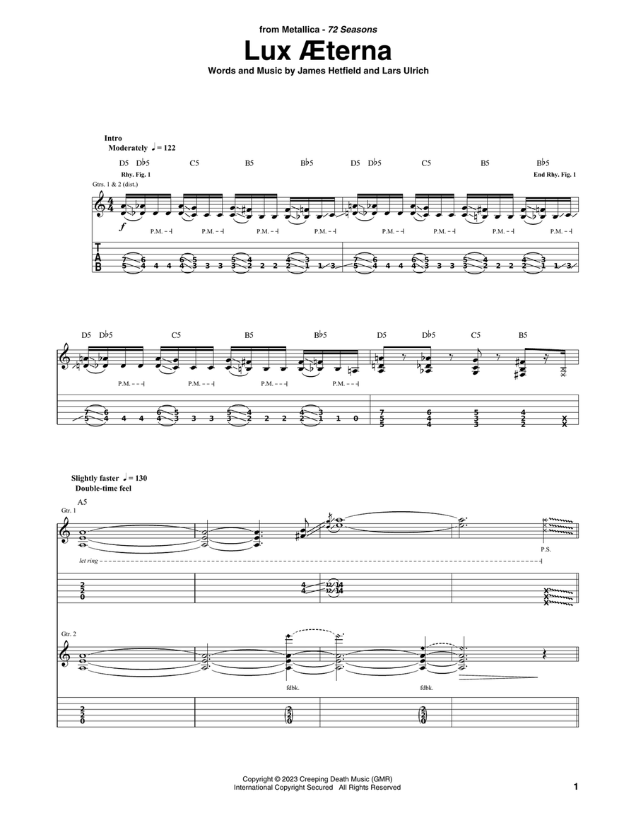 Lux Æterna Guitar Tablature scores gallery preview page 1