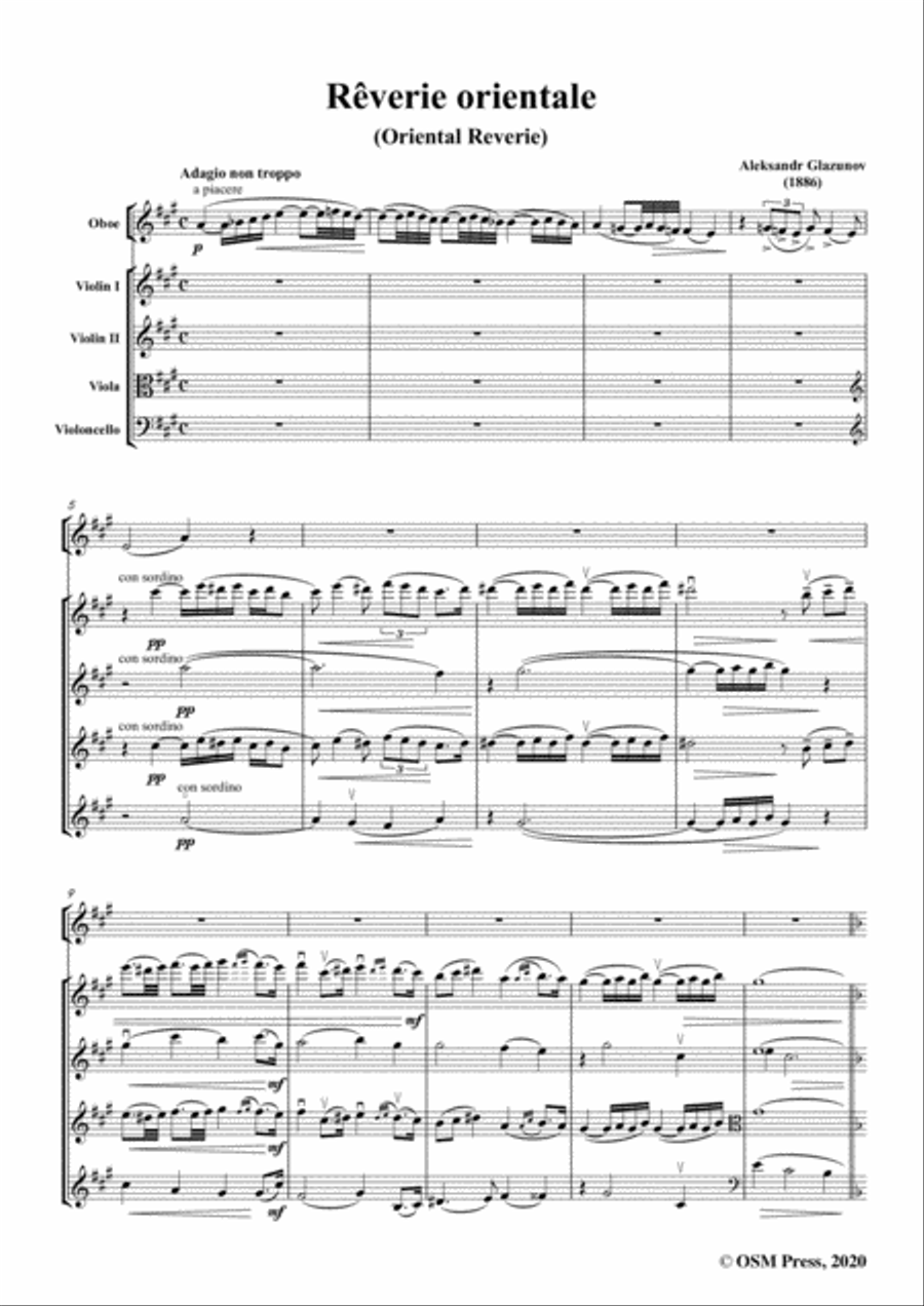 Glazunov-Rêverie orientale(Oriental Reverie),for Oboe&Strings Oboe scores gallery preview page 3