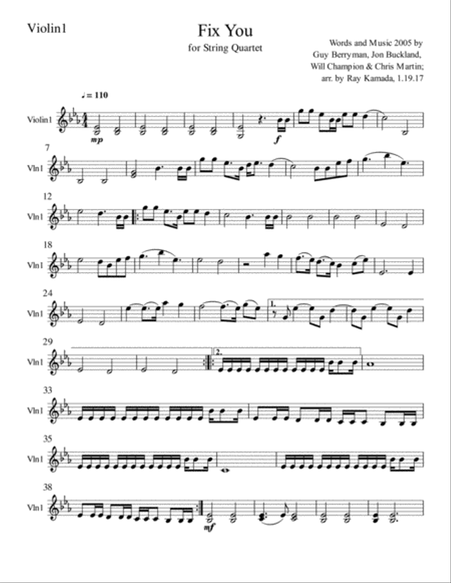 Fix You String Quartet scores gallery preview page 5