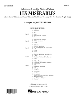 Book cover for Les Miserables (Selections from the Motion Picture) - Conductor Score (Full Score)
