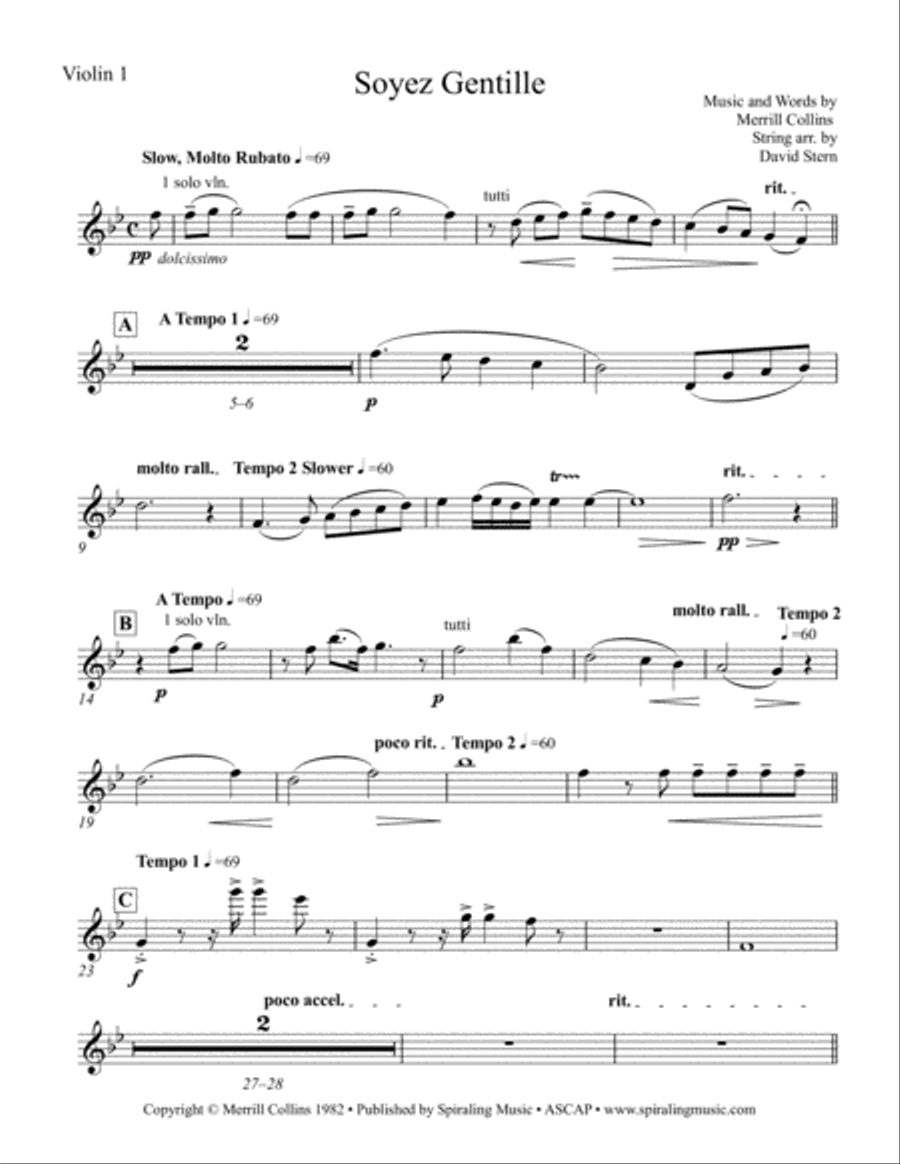 Soyez Gentille in Bb for Violin 1 Violin Solo scores gallery preview page 1