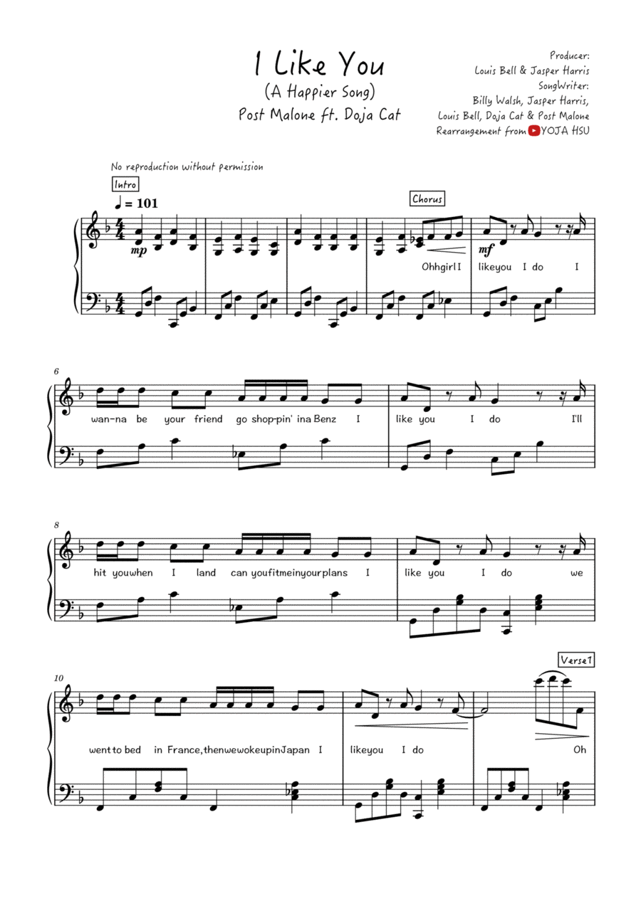 I Like You A Happier Song Easy Piano scores gallery preview page 1