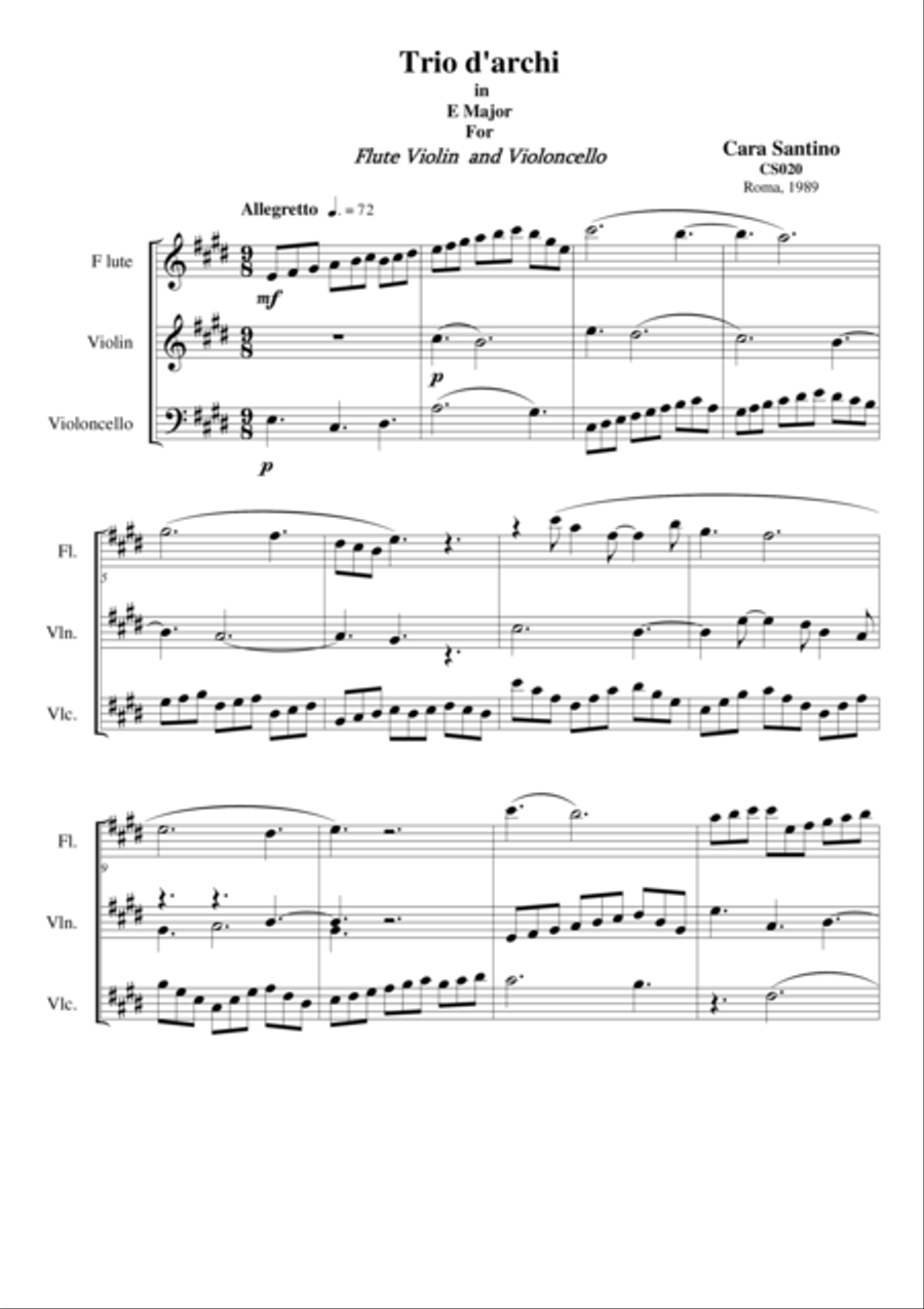 Trio in E Major For Flute Violin and Violoncello Flute scores gallery preview page 1