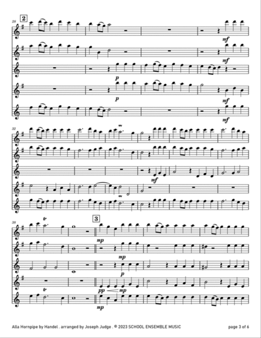 Alla Hornpipe by Handel for Saxophone Quartet in Schools Saxophone Quartet scores gallery preview page 3
