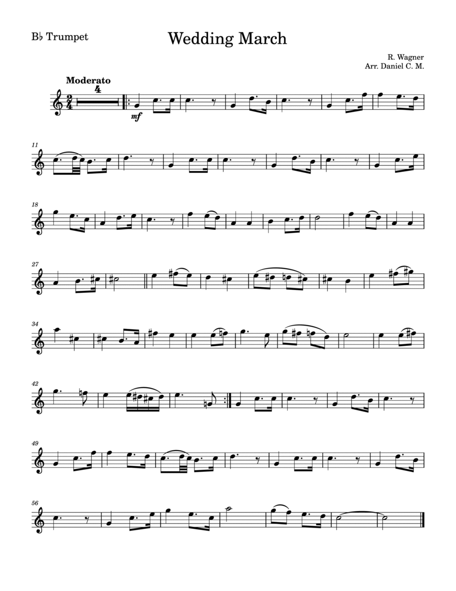 Wedding March by Wagner for trumpet (easy) B-Flat Trumpet scores gallery preview page 1