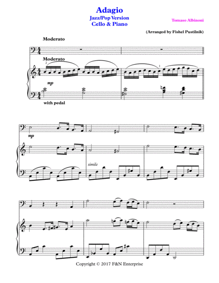 "Adagio" by Albinoni for Cello and Piano image number null