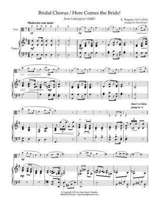 Bridal Chorus / Here Comes the Bride! for viola and easy piano (G Major)