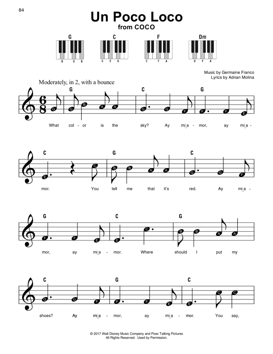 Un Poco Loco (from Coco) Easy Piano scores gallery preview page 1