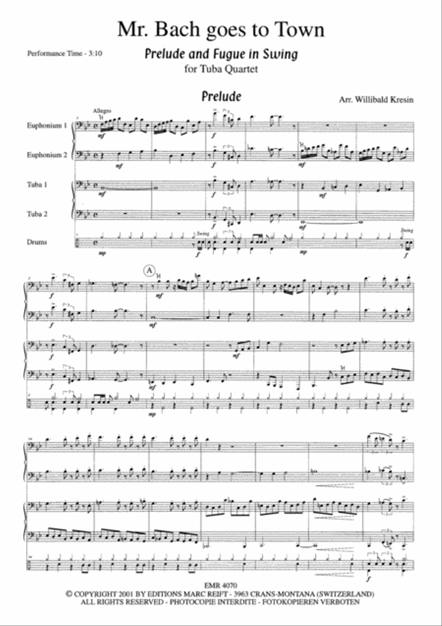 Mr. Bach Goes To Town Tuba Quartet scores gallery preview page 4