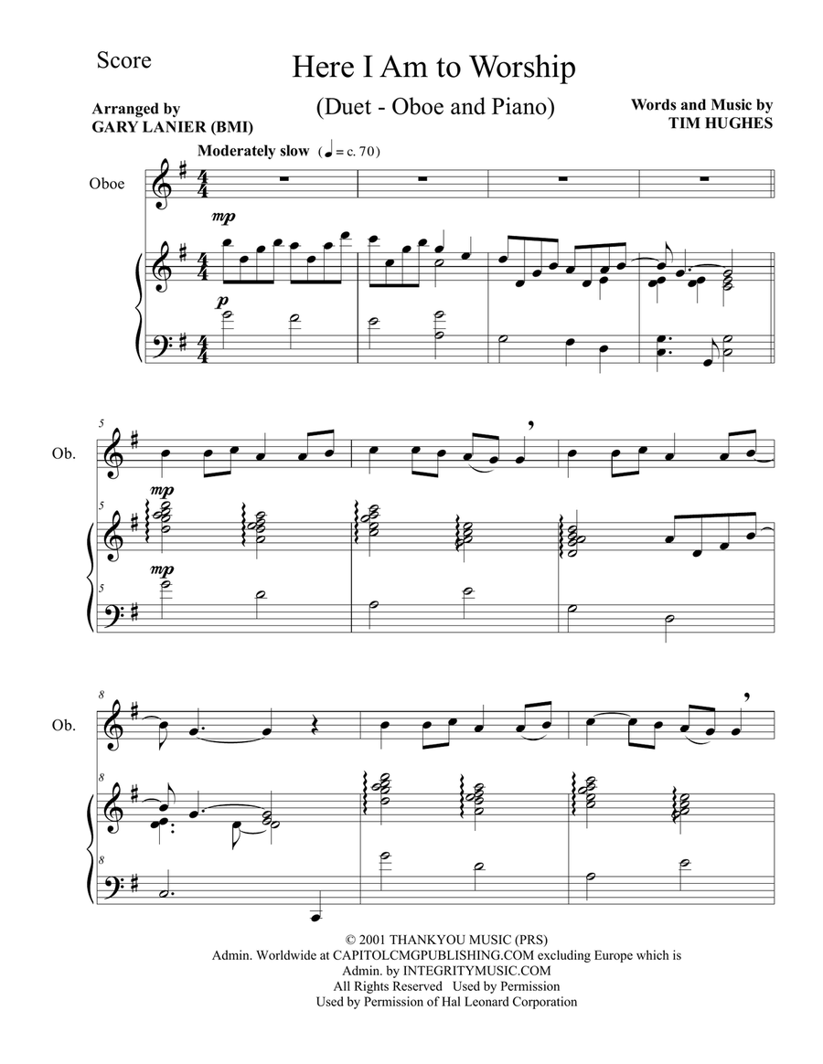 Here I Am To Worship Woodwind Duet scores gallery preview page 1