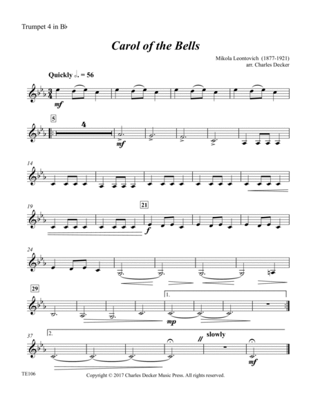Carol of the Bells for Trumpet Ensemble image number null