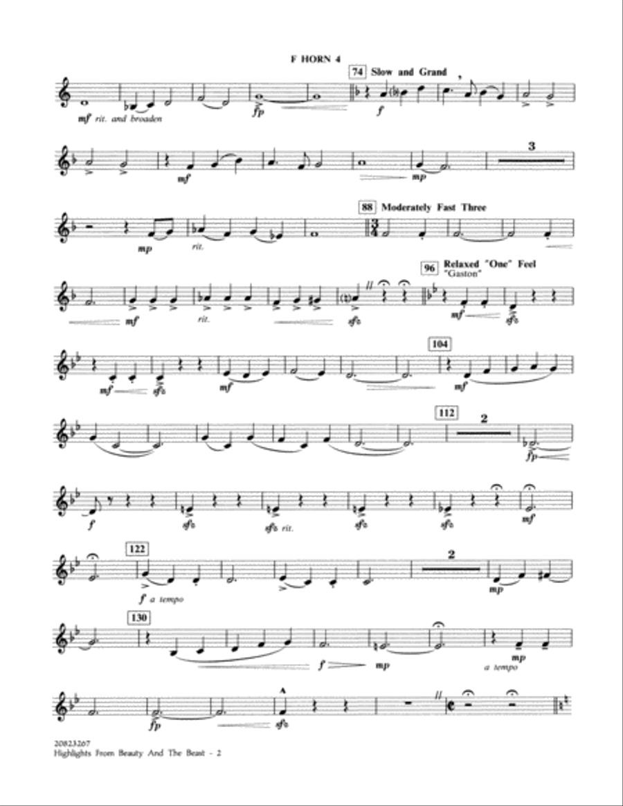 Highlights from Beauty and the Beast - F Horn 4