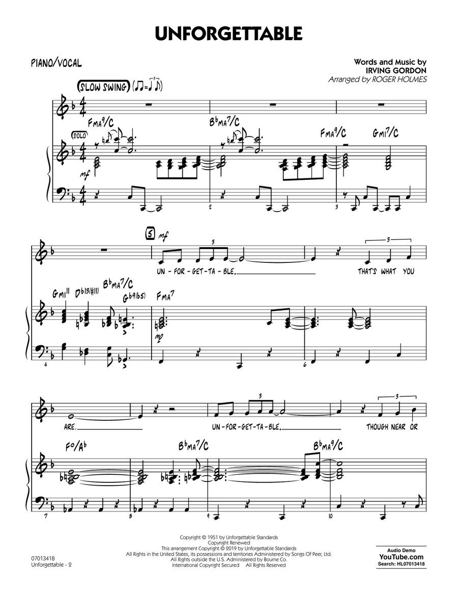 Unforgettable (arr. Roger Holmes) - Piano/Vocal Jazz Ensemble scores gallery preview page 2
