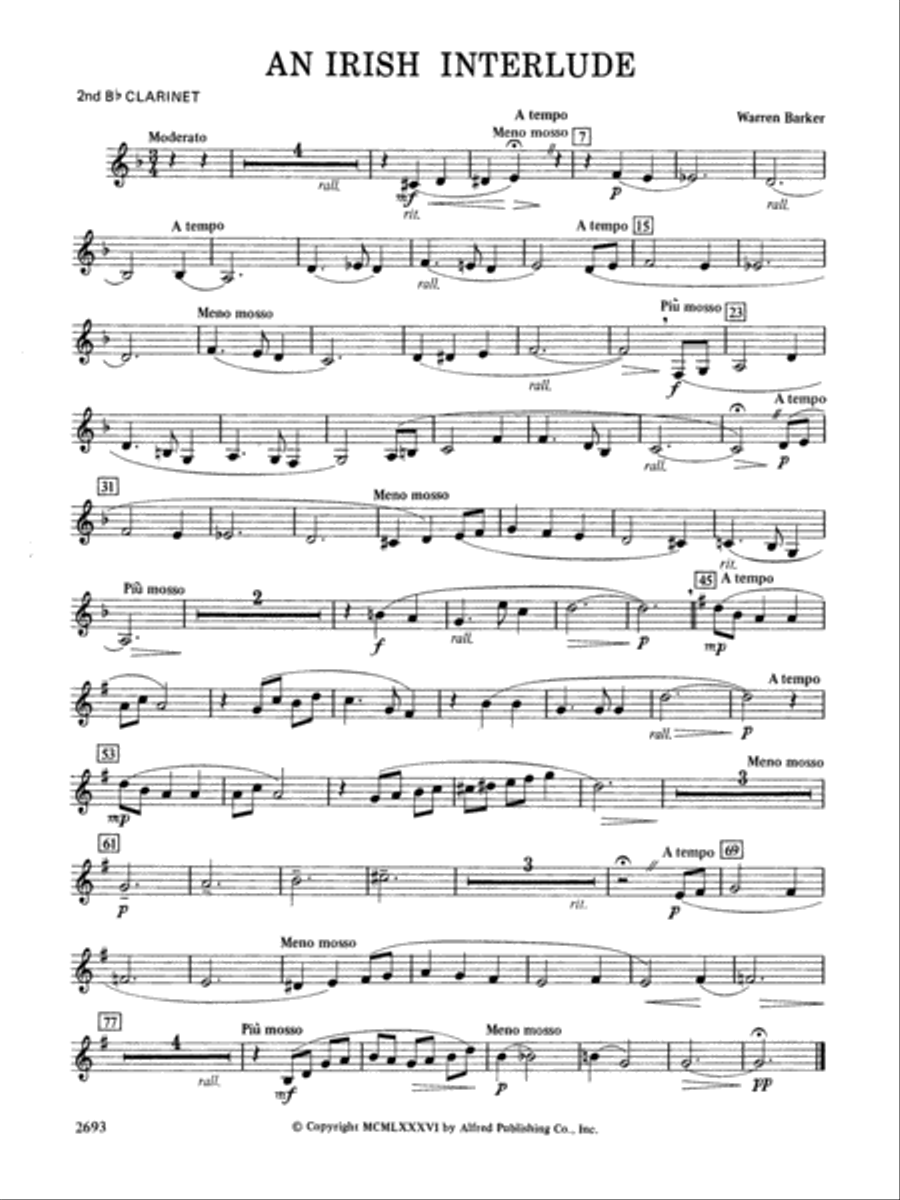 An Irish Interlude: 2nd B-flat Clarinet Concert Band scores gallery preview page 1