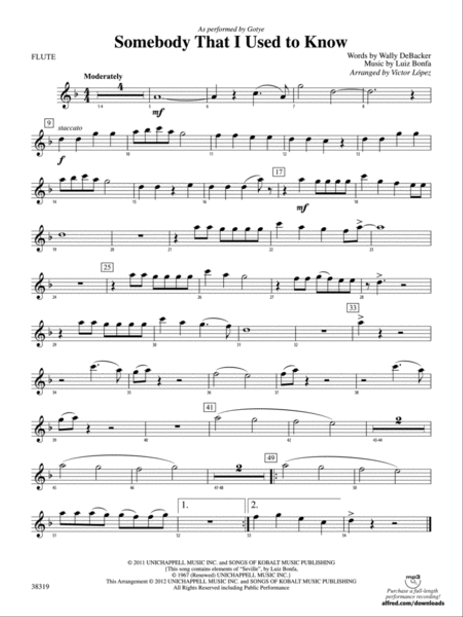 Somebody That I Used to Know: Flute Concert Band scores gallery preview page 1