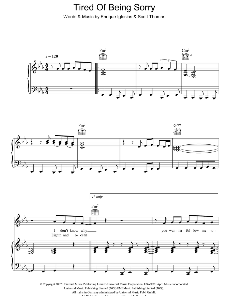 Tired Of Being Sorry Tired Of Being Sorry Piano, Vocal, Guitar scores gallery preview page 1