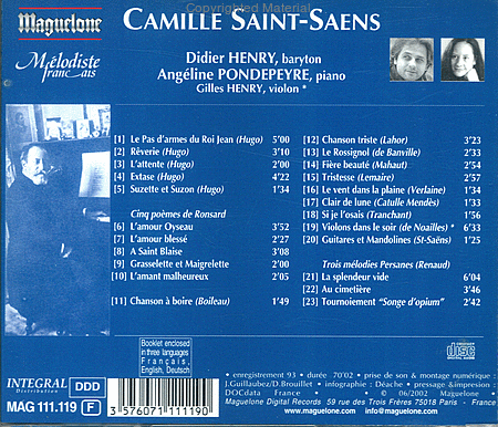 Saint-Saens : Melodies