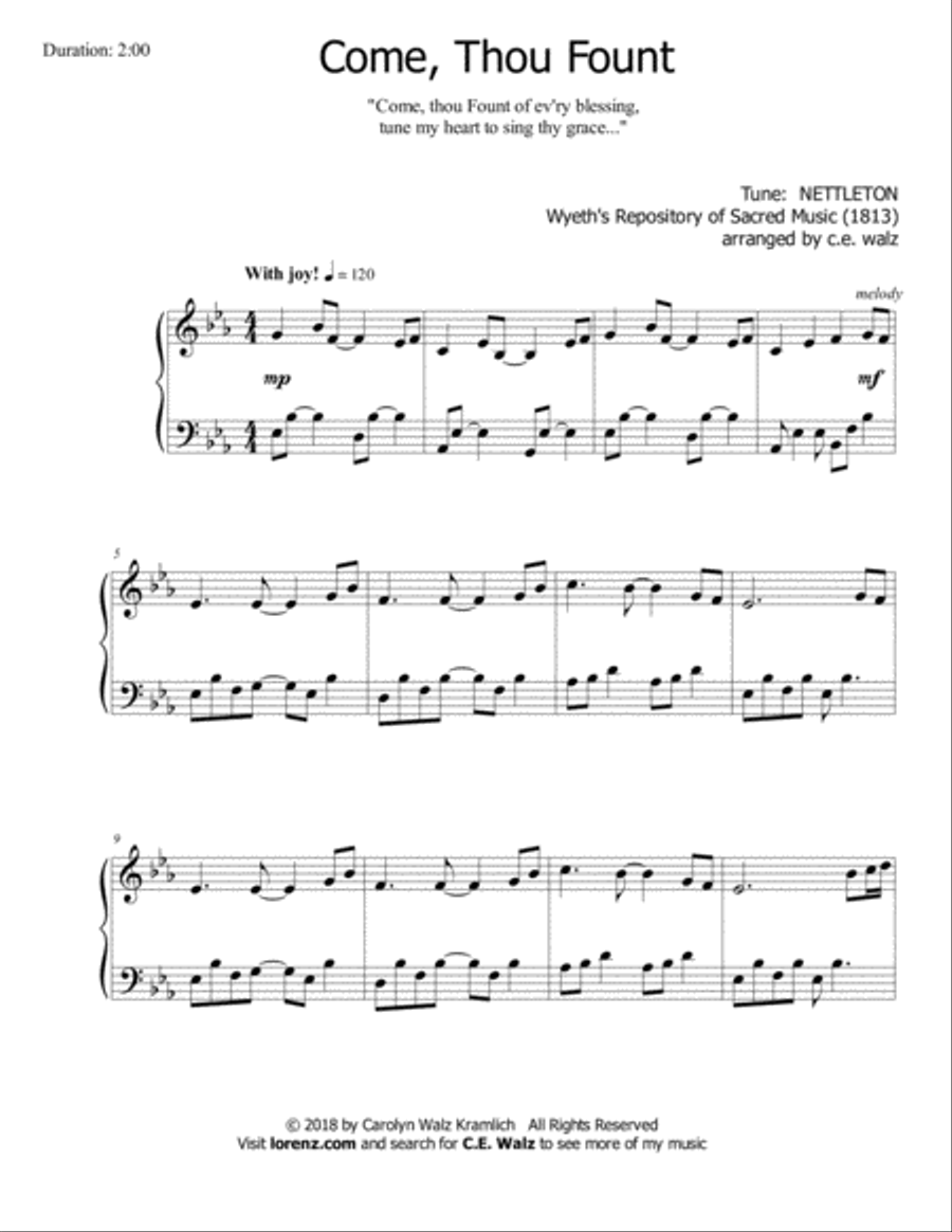 Come, Thou Fount of Every Blessing Piano Solo scores gallery preview page 1