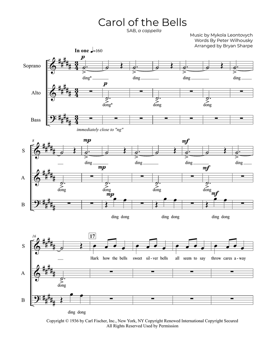 Carol Of The Bells Carol Of The Bells 3-Part scores gallery preview page 1