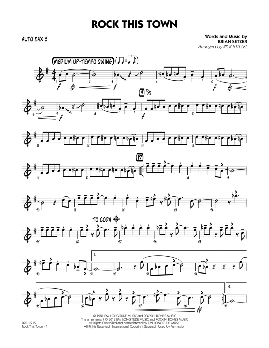 Rock This Town - Alto Sax 2 Jazz Ensemble scores gallery preview page 1