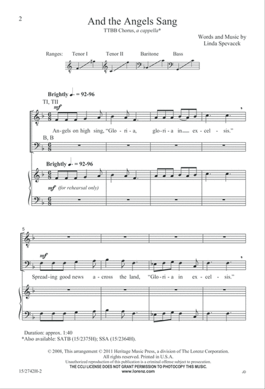 And the Angels Sang TTBB scores gallery preview page 3