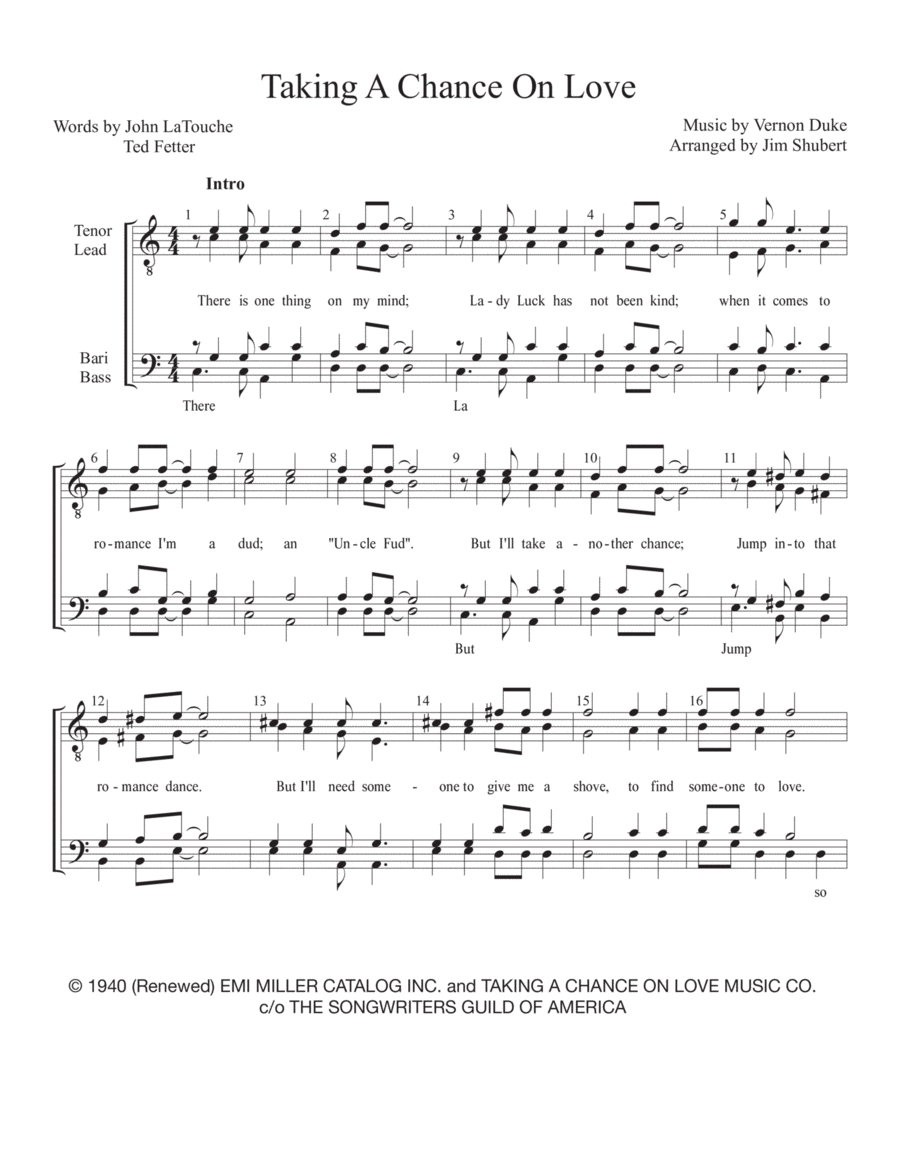 Taking A Chance On Love Taking A Chance On Love TTBB scores gallery preview page 1