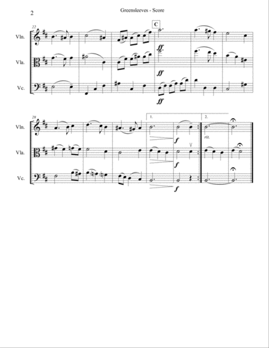 Greensleeves for String Trio String Trio scores gallery preview page 2