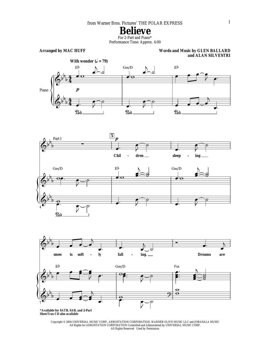 Believe (from The Polar Express) (arr. Mac Huff) 2-Part scores gallery preview page 1
