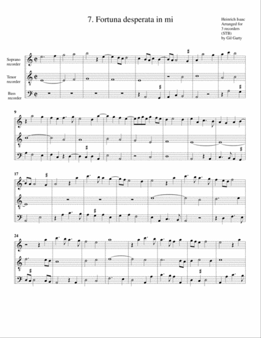 7. Fortuna desperata in mi (arrangement for 3 recorders) Recorder scores gallery preview page 1