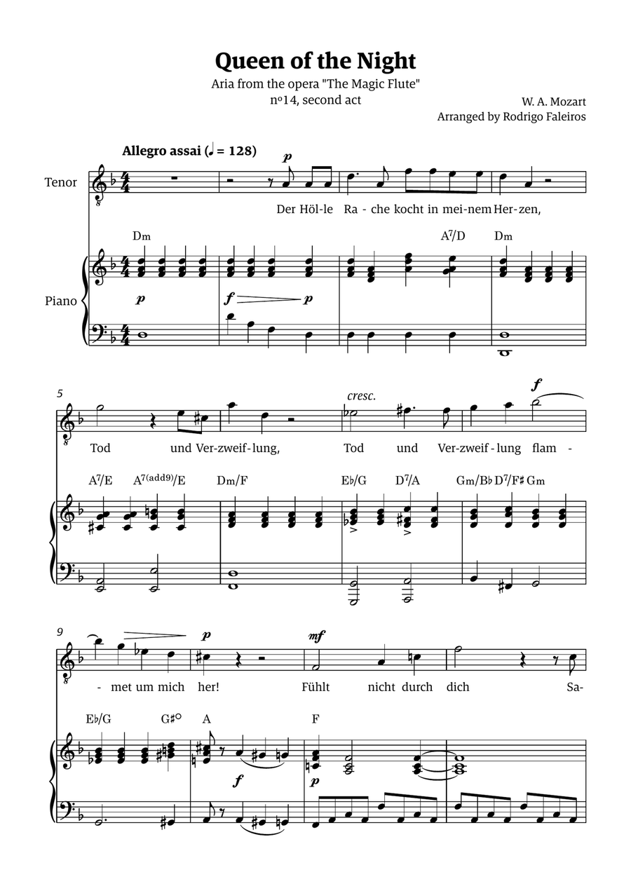 Queen of the Night (aria) - for TENOR in D minor (with chords) Chamber Music scores gallery preview page 1