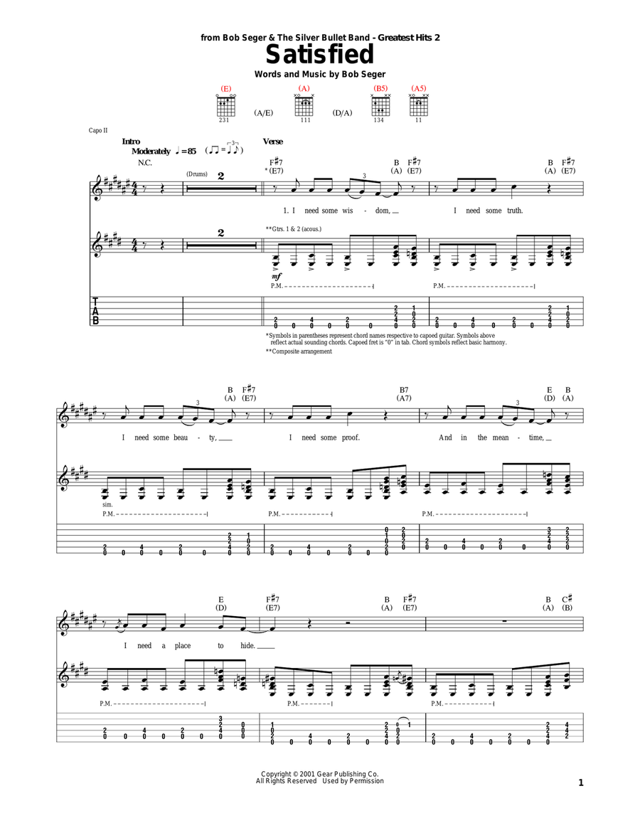 Satisfied Guitar Tablature scores gallery preview page 1