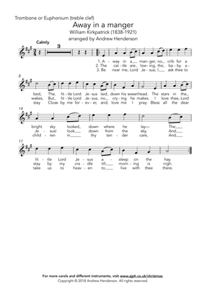 Away in a manger (easy trombone or euphonium treble clef + easy piano)