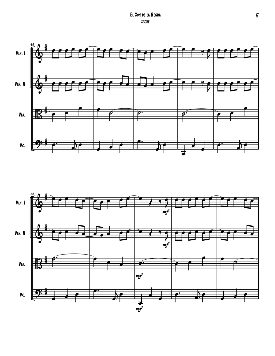 El Son de la Negra Mexican mariachi folk song for String Quartet String Quartet scores gallery preview page 6