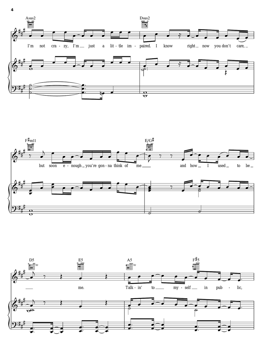 Unwell Piano, Vocal, Guitar scores gallery preview page 4