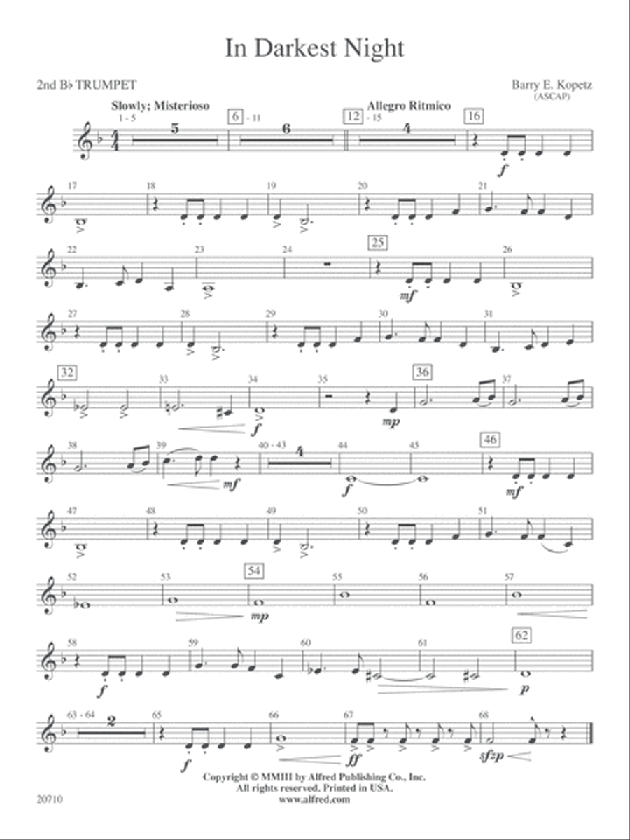 In Darkest Night: 2nd B-flat Trumpet Concert Band scores gallery preview page 1