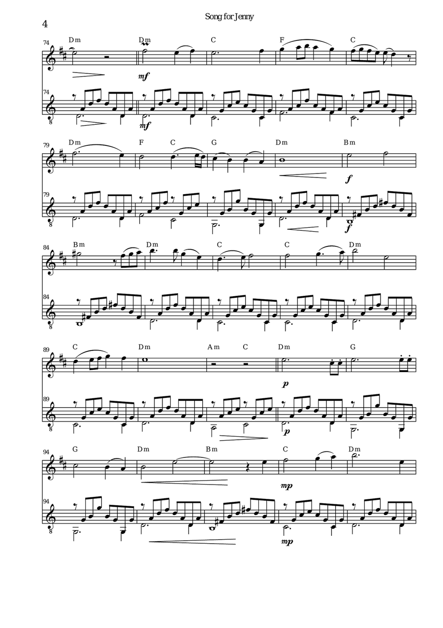 Song for Jenny for clarinet and guitar Clarinet scores gallery preview page 4