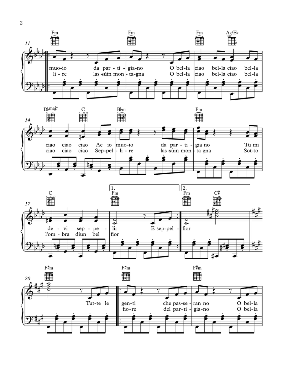 Bella Ciao Piano, Vocal scores gallery preview page 2