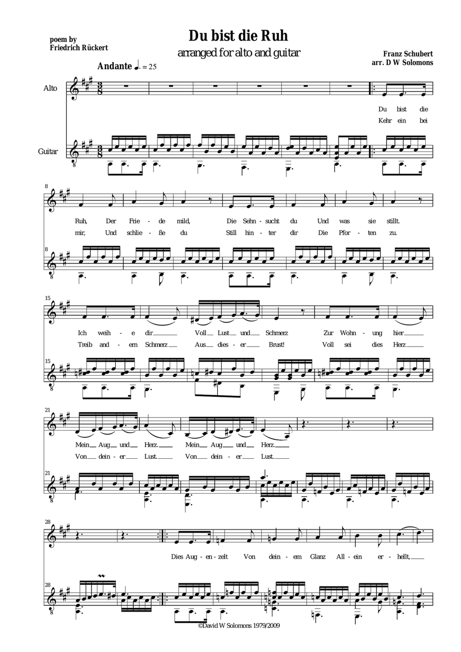 Du bist die Ruh low voice and guitar Acoustic Guitar scores gallery preview page 2