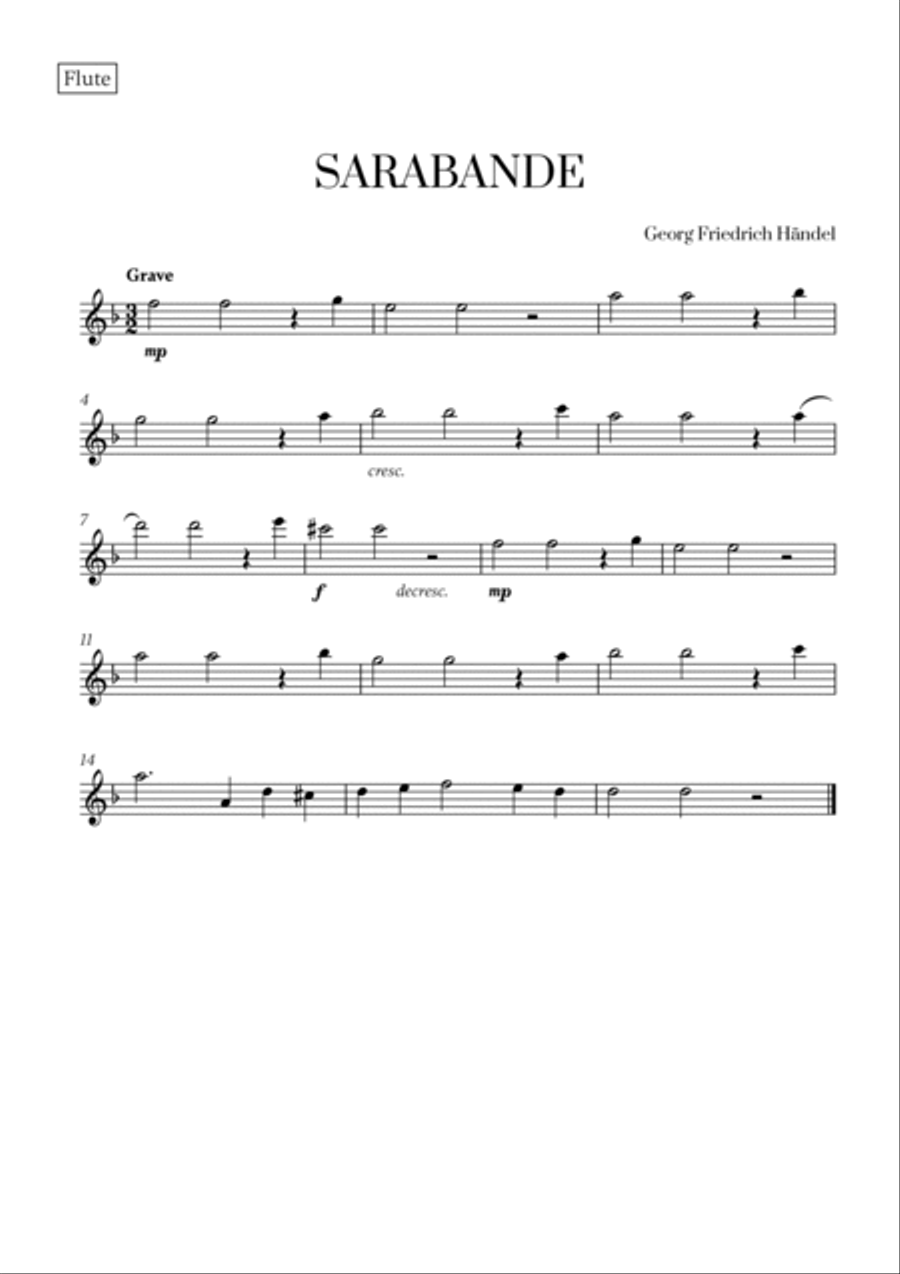 G. F. Haendel - Sarabande (for Flute and Trumpet) Flute scores gallery preview page 2