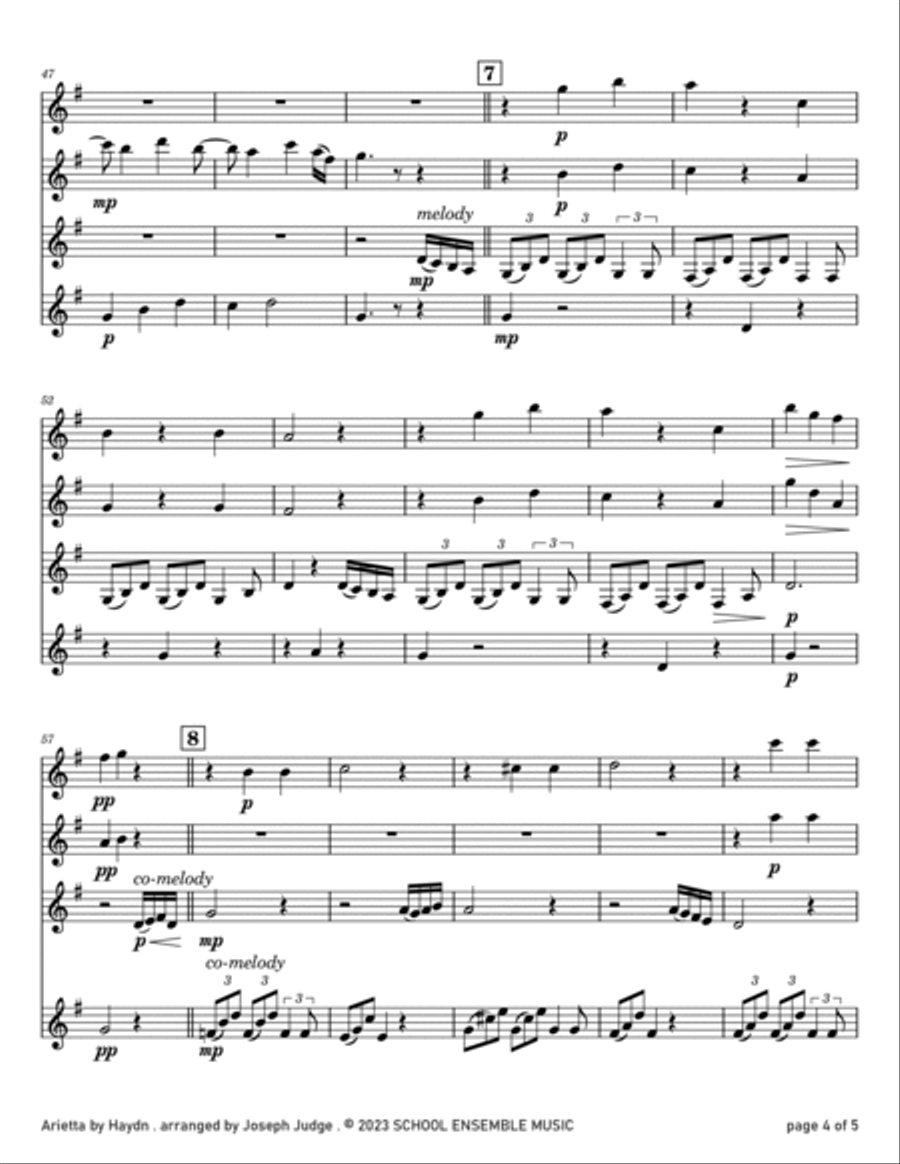 Arietta by Haydn for Clarinet Quartet in Schools Clarinet Quartet scores gallery preview page 4