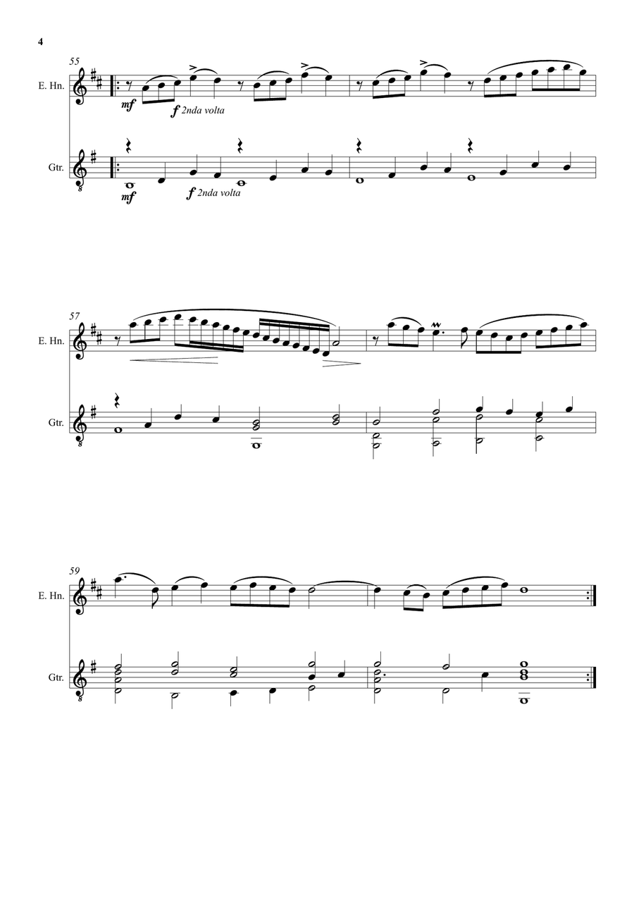 Come again sweet love doth now invite (John Dowland) arranged for cor anglais and guitar English Horn scores gallery preview page 4