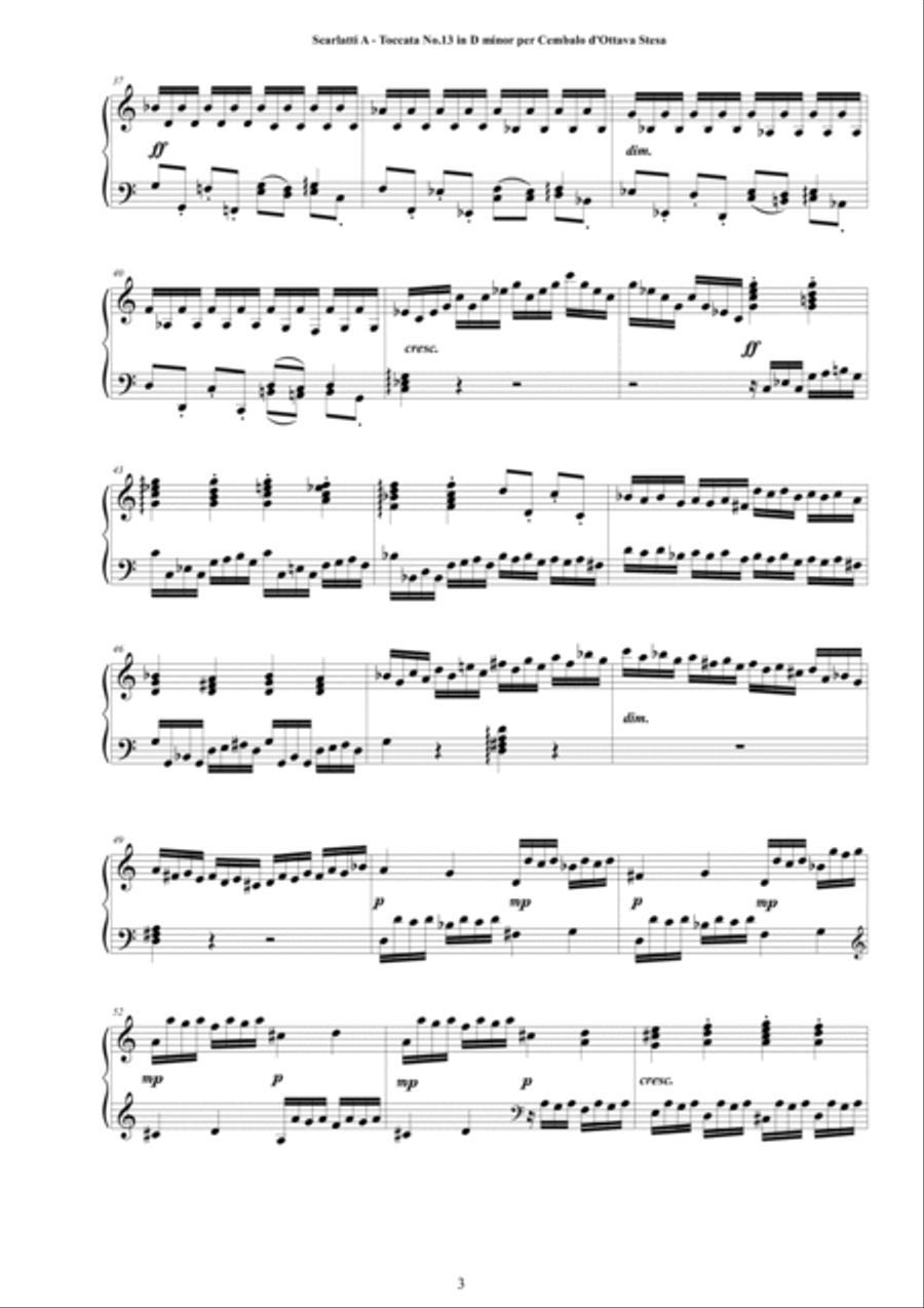 Scarlatti A - Toccata No.13 in D minor d-Ottava Stesa for Cembalo or Piano Harpsichord scores gallery preview page 3