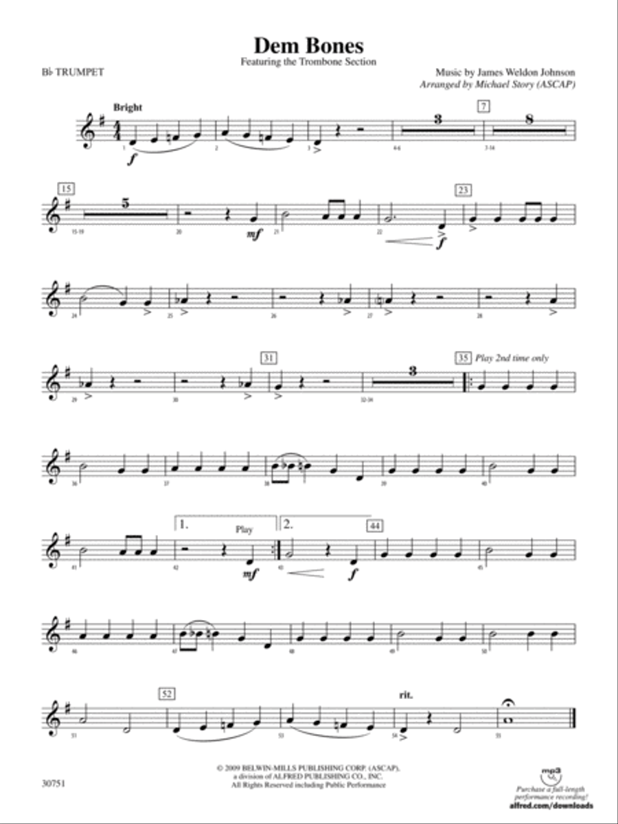 Dem Bones: 1st B-flat Trumpet Concert Band scores gallery preview page 1