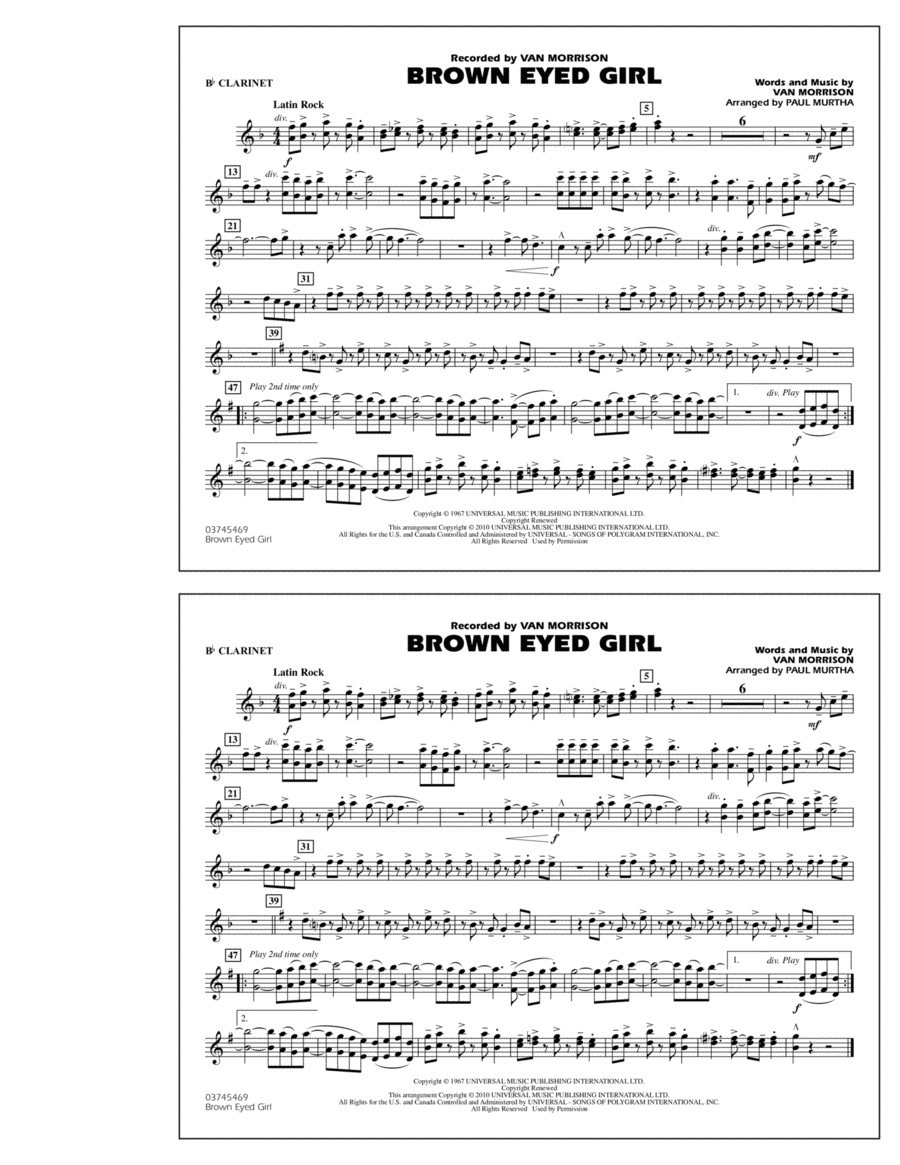 Brown Eyed Girl - Bb Clarinet Marching Band scores gallery preview page 1