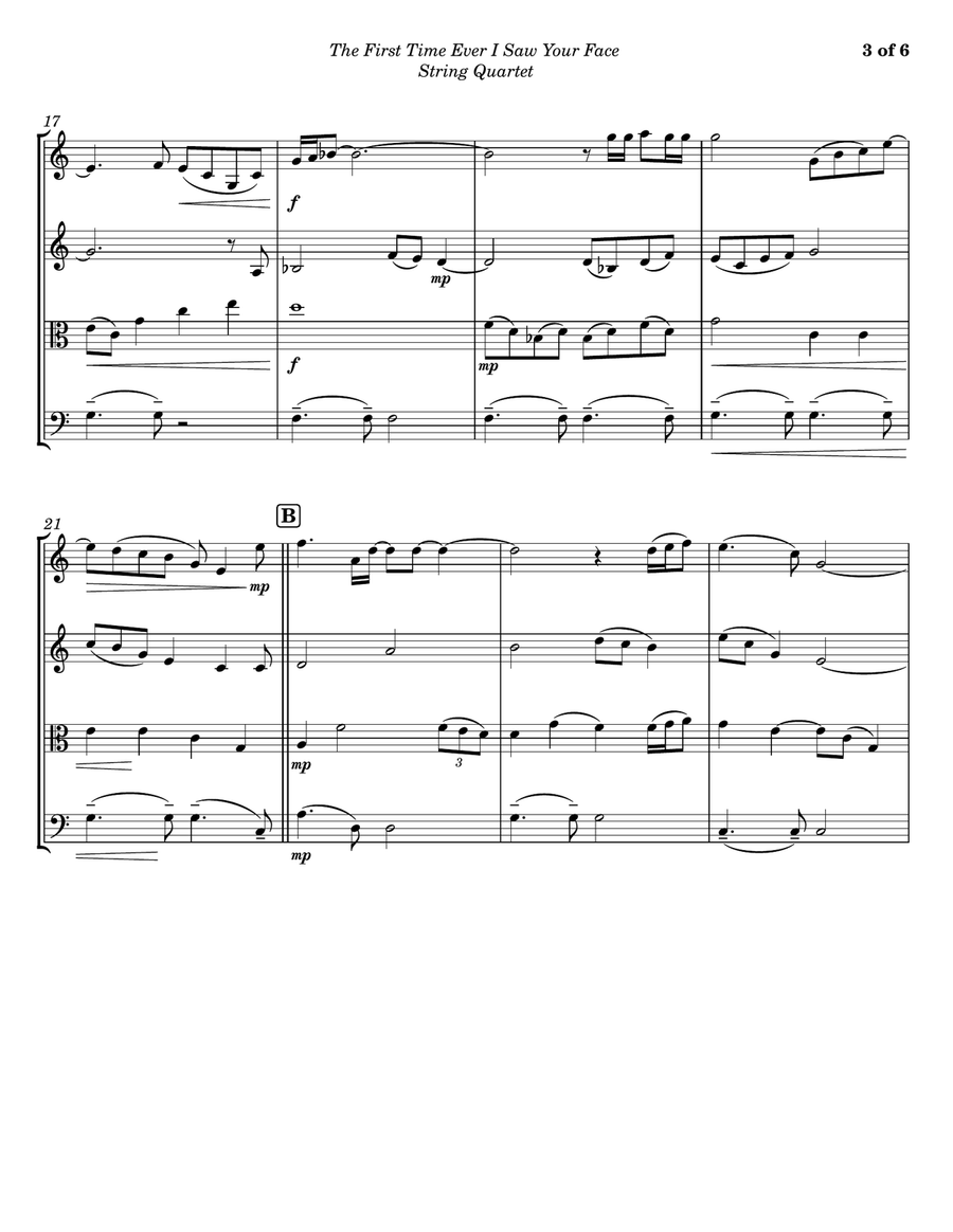 The First Time Ever I Saw Your Face String Quartet scores gallery preview page 3