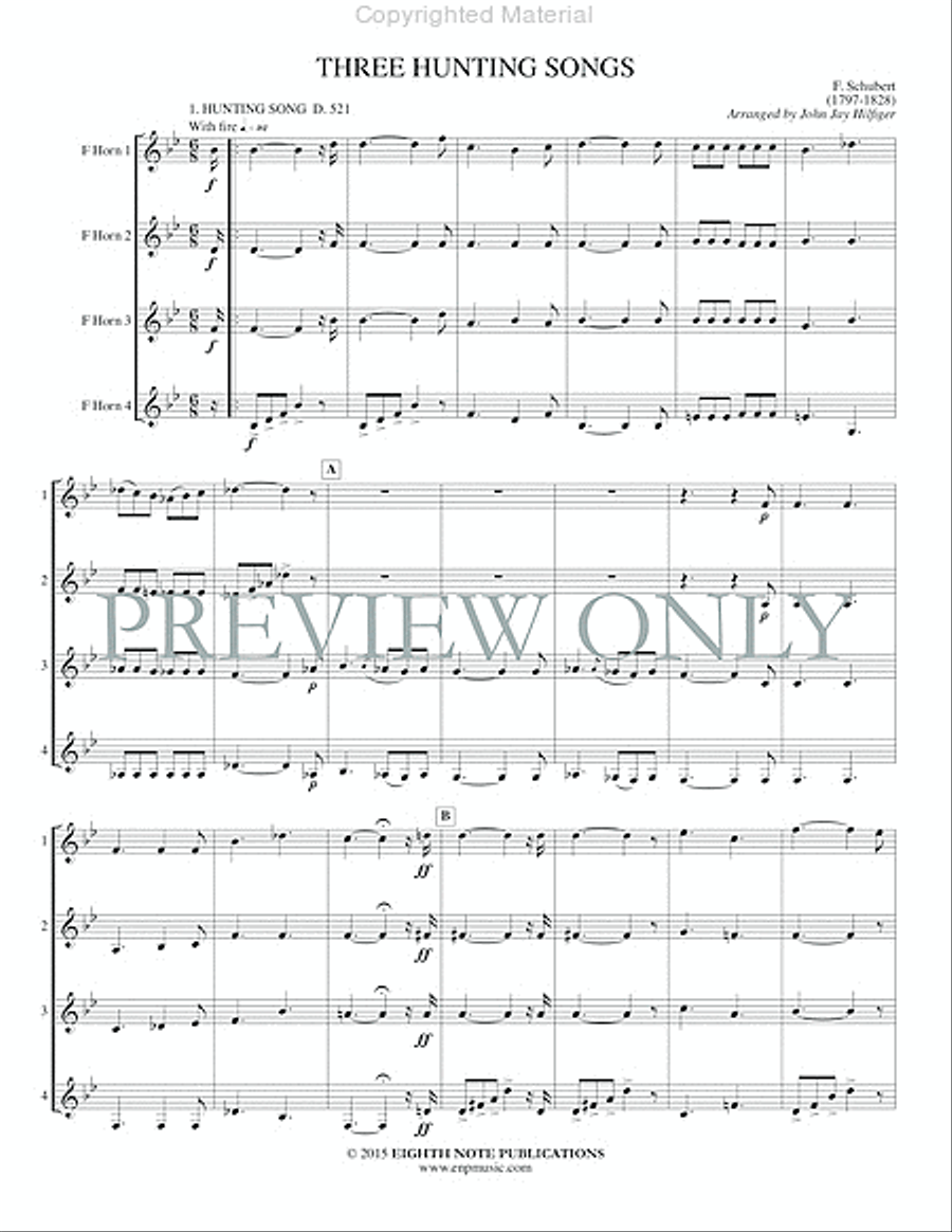 Three Hunting Songs French Horn Quartet scores gallery preview page 3