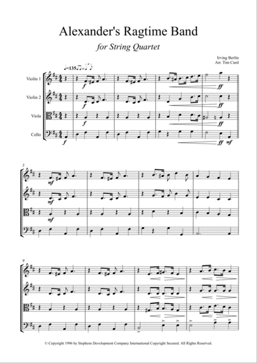 Alexander's Ragtime Band String Quartet scores gallery preview page 1