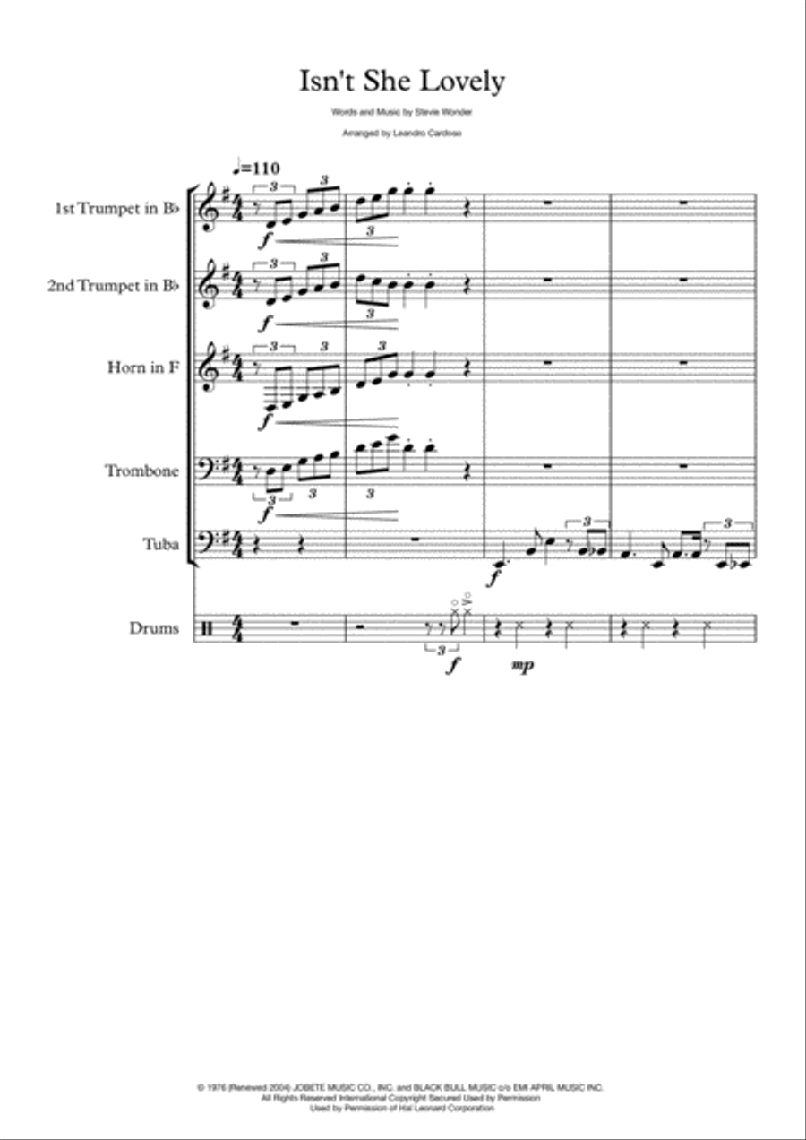 Isn't She Lovely Small Ensemble scores gallery preview page 1