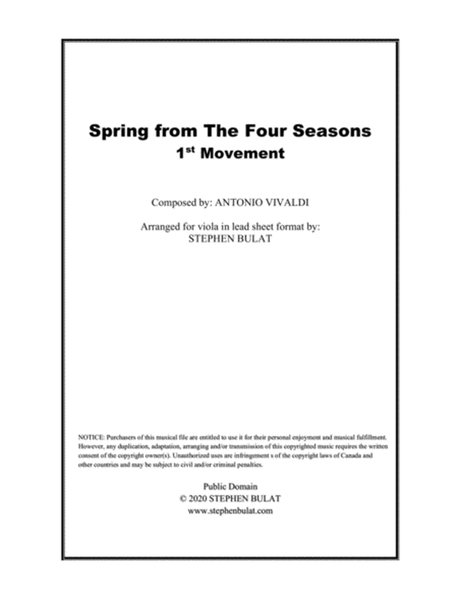 Spring - 1st Movement from "The Four Seasons" (Vivaldi) - Lead sheet (key of G)